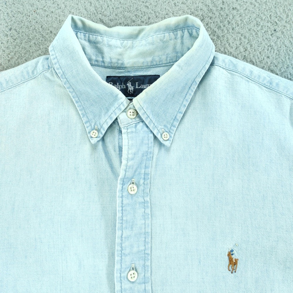 Ralph Lauren Shirt Men Large Light Blue Denim Custom Fit Button Down Long Sleeve - Picture 4 of 16